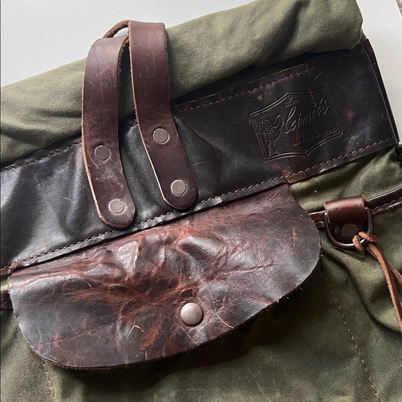 HEIMIE’S MADE Army Surplus Olive Waxed Canvas & Leather Men's Roll Top Backpack - Picture 2 of 6